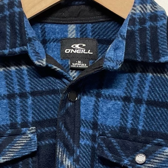 O’Neill Glacier Stretch Button Up Polar Fleece Shirt Blue Plaid Sz M - Picture 5 of 5